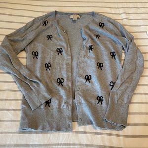 Loft gray cardigan with black sequin bow details